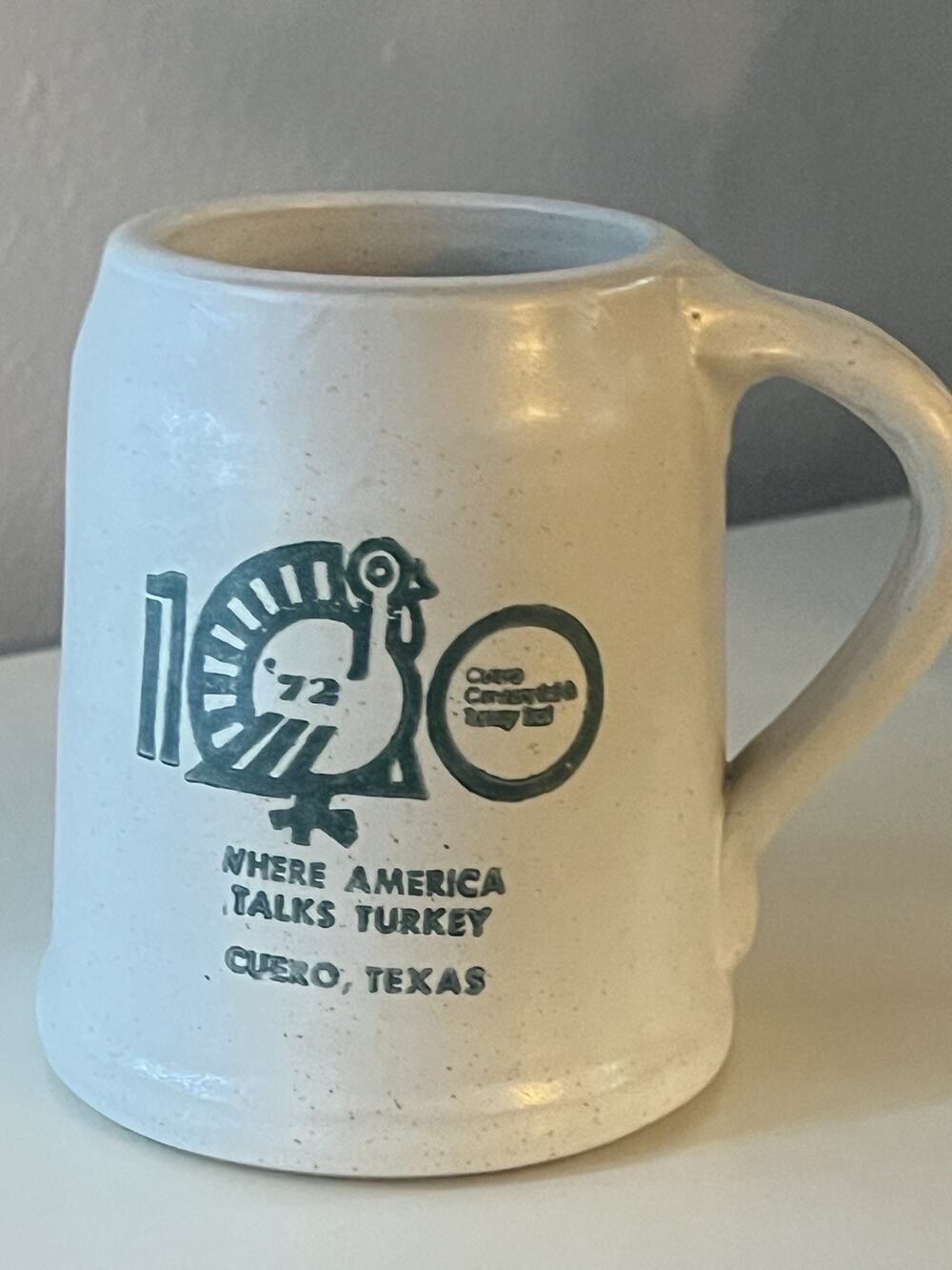 Vintage 1972 Cuero Texas Turkey Trot Mug Where America Talks Turkey Stoneware